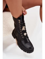 Botki Workery Damskie Z Przypinkami Ocieplane Czarne Lomina