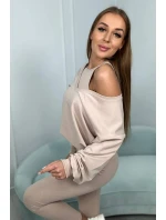 3-dielny set blúzka + top + legíny svetlo béžová