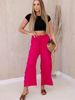 Široké nohavice do pása fuchsiovej farby