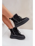 Śniegowce Damskie Z Haftem Na Platformie Czarne Naleris