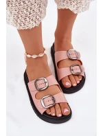 Klapki Damskie Z Klamrami Na Platformie Różowe Elamas