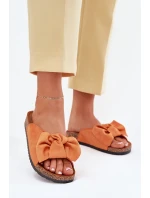 Klapki Damskie Na Korkowej Podeszwie Kokardką Pomarańczowe Seressa