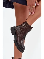 Skórzane Botki Damskie Z Efektem Marszczenia I Klamrą Artiker 57C1007 Czekoladowe