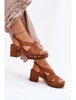 Skórzane Sandały Na Słupku Zazoo 1081 Brązowe