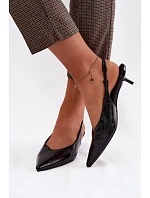 Lakované dámské sandály z umělé kůže na podpatku Černé Averelle