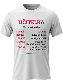 Dámské bavlněné tričko s potiskem - HODINOVÁ SAZBA UČITELKA - bílé