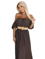 Boho maxi šaty 614-1 Chocolate - Numoco Boho maxi šaty 614-1 Chocolate - Numoco