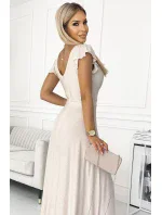 411-4 CRYSTAL trblietavé dlhé šaty s výstrihom - BEACH