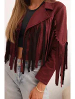 Dámska semišová bunda so strapcami bordová