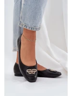 Baleriny Na Płaskiej Podeszwie Z Ozdobą Czarne Ainoria