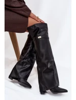 Ocieplane Kozaki Z Wywiniętą Cholewką Za Kolano Obcas Słupek Czarne Serelle