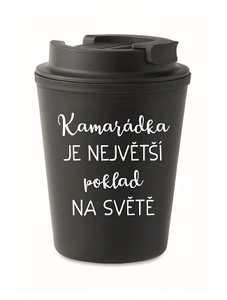 KAMARÁTKA JE NAJVÄČŠÍ POKLAD NA SVETE - čierny termohrnček 300 ml