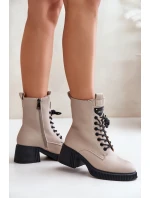 Ocieplane Botki Damskie Ze Skóry Naturalnej Vinceza 66671 Beżowe