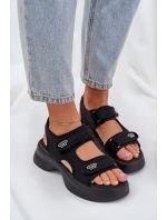 Materiałowe Lekkie Sandały Na Platformie Czarne Deniffia