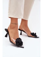 Transparentne Sandały Na Szpilce Z Ozdobnym Kwiatem Czarne Risalie