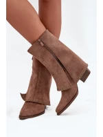 Kozaki Damskie Ocieplane Z Wywiniętą Cholewką Vinceza 16516 Beżowe