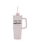 HEZKÝ DEN MILÁČKU - růžový cestovní termohrnek s průhledným víčkem 900 ml