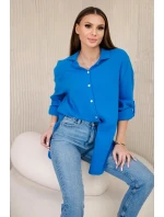 Bavlnená mušelínová košeľa oversize tyrkysová Bavlnená mušelínová košeľa oversize tyrkysová