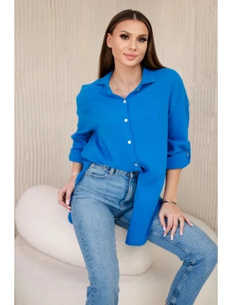 Bavlnená mušelínová košeľa oversize tyrkysová Bavlnená mušelínová košeľa oversize tyrkysová