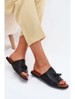 Klapki Damskie Na Płaskim Obcasie Z Ozdobnym Wiązaniem Czarne Norela