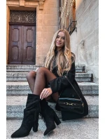 Darlina dámské boty na podpatku s třásněmi a mačkáním zateplené černé