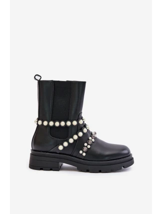 Botki Sztyblety Damskie Z Ozdobnymi Paskami Czarne Sintitia