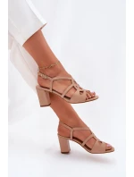 Damskie Sandały Na Obcasie Słupku Sergio Leone SK884 Beżowe