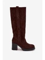 Kozaki Damskie Ocieplane Na Masywnym Słupku Czekoladowe Sanelle