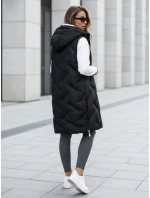 Dámska dlhá prešívaná vesta s kapucňou čierna FashionStreet TY5096 Dámska dlhá prešívaná vesta s kapucňou čierna FashionStreet TY5096