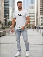 Pánske bavlnené tričko s motívom mačky biele FashionStreet NX5102R