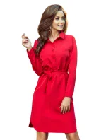 CAMILLE - Červené dámske košeľové šaty so zaväzovaním 284-1