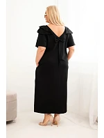 Dámske plus size bavlnené šaty s volánom na ramenách čierne Dámske plus size bavlnené šaty s volánom na ramenách čierne