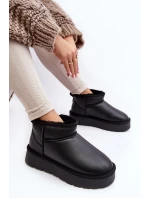Skórzane Damskie Śniegowce Na Platformie Czarne Loreley