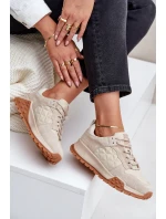 Skórzane Sneakersy Damskie Big Star OO274A315 Hi-Poly System Beżowe