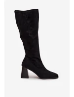 Kozaki Damskie Na Słupku Z Przeszyciami Czarne Celandine