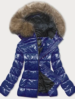 Lakovaná prešívaná bunda pre ženy Cornflower Blue (7695)