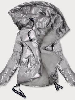 Dámska krátka bunda s asymetrickým lemom svetlo sivá (632art)