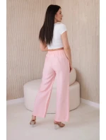 Viskózové nohavice so širokými nohavicami svetlo púdrovo ružovej farby