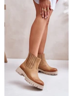 Wsuwane Botki Damskie Na Płaskim Obcasie Skórzane Lewski 3611 Brązowe