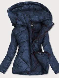 Dámska prešívaná bunda s odnímateľnou kapucňou tmavomodrá (7564)