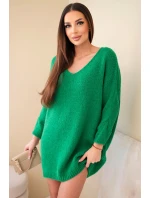 Dámska plus size vlnená sukňa s výstrihom do V zelená