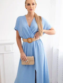 Dlhé šaty s ozdobným opaskom modré