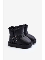 Dziecięce Eko Skórzane Śniegowce Z Paskiem Czarne Orinor