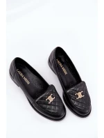 Skórzane Mokasyny Ze Złotą Ozdobą Laura Messi 2927 Czarne