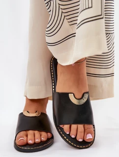 Klapki Damskie Eko Skórzane Z Ozdobnymi Detalami Czarne Mevith