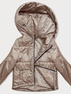 Krátka béžová dámska bunda s kapucňou (B8216-83)