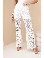 Dámske bavlnené džersejové nohavice so širokými nohavicami a elastickým pásom biele