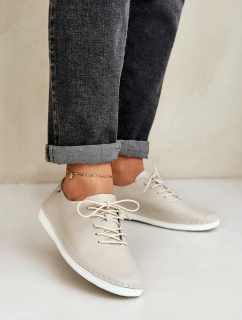 Sznurowane Półbuty Z Naturalnej Skóry D&A LR51-645 Beżowe