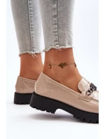 Dámské lakované mokasíny na plochém podpatku, béžová Ezoma Dámské lakované mokasíny na plochém podpatku, béžová Ezoma