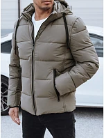 Pánska prešívaná zimná bunda s kapucňou béžová FashionStreet TX5065 Pánska prešívaná zimná bunda s kapucňou béžová FashionStreet TX5065